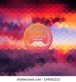 Hipster background made of triangles. Retro label design. Square composition with geometric shapes, color flow effect. Hipster theme label. Mustaches