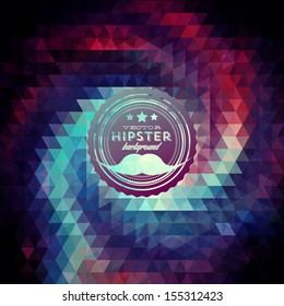 Hipster background made of triangles. Retro label design. Square composition with geometric shapes, color flow effect. Hipster theme label. Mustaches
