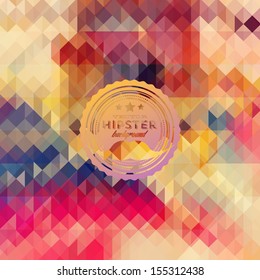 Hipster background made of triangles. Retro label design. Square composition with geometric shapes, color flow effect. Hipster theme label. Mustaches