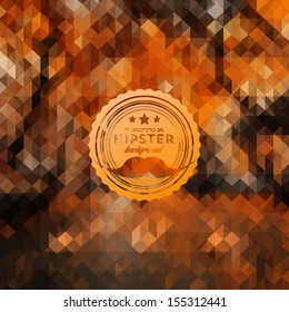 Hipster background made of triangles. Retro label design. Square composition with geometric shapes, color flow effect. Hipster theme label. Mustaches