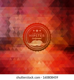Hipster background made of triangles. Retro label design. Square composition with geometric shapes, color flow effect. Hipster theme label. Mustaches