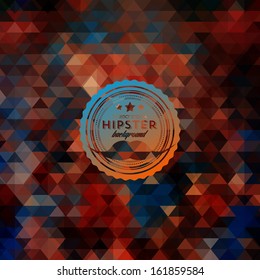 Hipster background made of triangles. Retro label design. Square composition with geometric shapes, color flow effect. Hipster theme label. Mustaches