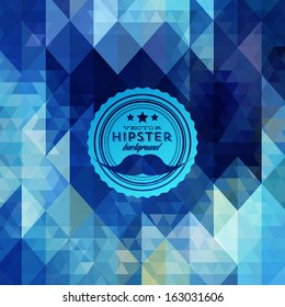 Hipster background made of triangles. Retro label design. Square composition with geometric shapes, color flow effect. Hipster theme label. Mustaches