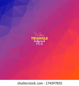 Hipster background made of triangles. Retro label design. Square composition with geometric shapes, color flow effect.