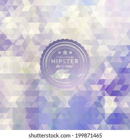 Hipster background made of triangles. Retro label design. Square composition with geometric shapes, color flow effect. Hipster theme label. Mustaches