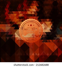 Hipster background made of triangles. Retro label design. Square composition with geometric shapes, color flow effect. Hipster theme label with mustaches