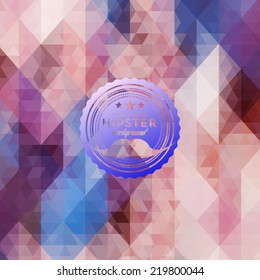 Hipster background made of triangles. Retro label design. Square composition with geometric shapes, color flow effect. Hipster theme label. Mustaches