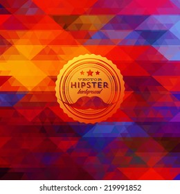 Hipster background made of triangles. Retro label design. Square composition with geometric shapes, color flow effect. Hipster theme label with mustaches