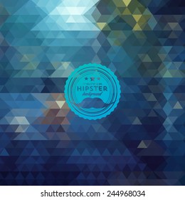Hipster background made of triangles. Retro label design. Square composition with geometric shapes, color flow effect. Hipster theme label. Mustaches