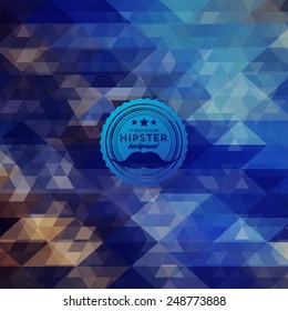 Hipster background made of triangles. Retro label design. Square composition with geometric shapes, color flow effect. Hipster theme label with mustaches
