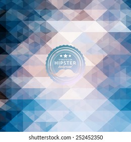 Hipster background made of triangles. Retro label design. Square composition with geometric shapes, color flow effect. Hipster theme label with mustaches