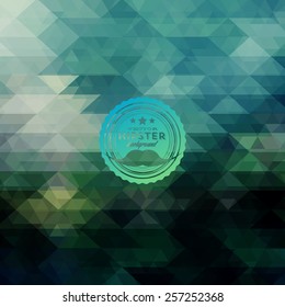 Hipster background made of triangles. Retro label design. Square composition with geometric shapes, color flow effect. Hipster theme label with mustaches