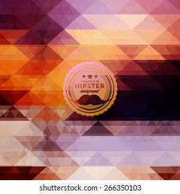 Hipster background made of triangles. Retro label design. Square composition with geometric shapes, color flow effect. Hipster theme label with mustaches