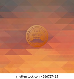 Hipster background made of triangles. Retro label design. Square composition with geometric shapes, color flow effect. Hipster theme label with mustaches