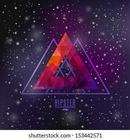 Hipster background made of triangles and space background 