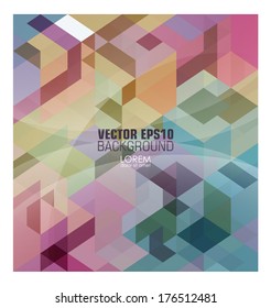 Hipster background made of triangles. Square composition with geometric shapes, color flow effect. Hipster theme label.