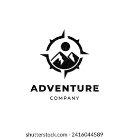 hipster badge adventure outdoor logo with Compass and mountain design concept. Modern vintage retro concept