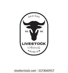 hipster badge with cow skull logo design vector graphic symbol icon illustration creative idea