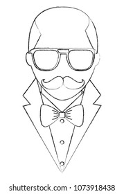 hipster bald man mustache and eyeglasses elegant suit