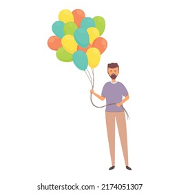 Hipster Balloon Seller Icon Cartoon Vector. Salesman Sell. Happy Man