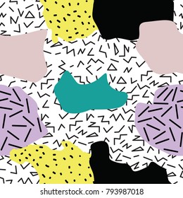Hipster banners with backgrounds in Memphis style, 80`s, with colorful abstract shapes.