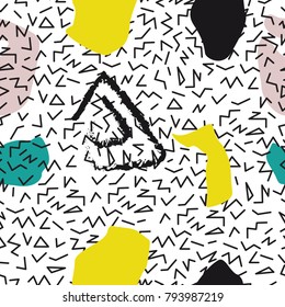 Hipster banners with backgrounds in Memphis style, 80`s, with colorful abstract shapes.