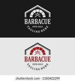 Hipster barbecue emblem logo design