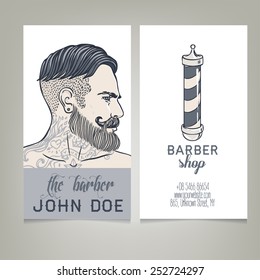 Hipster Barber Shop Business Card design template. Vector illustration.