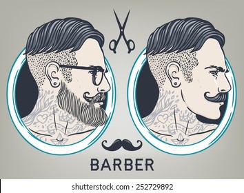 Hipster Barber Shop Business Card design template. Vector illustration.