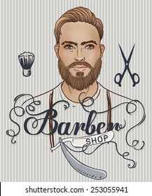 Hipster Barber Shop Business Card design template. Vector illustration.