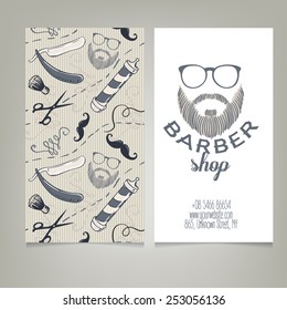 Hipster Barber Shop Business Card design template. Vector illustration.