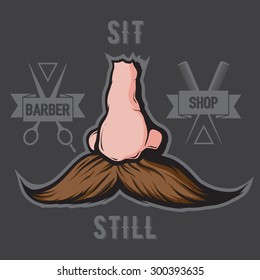 Hipster barber shop logo, hand drawn, vector illustration