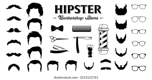 Hipster barbershop icons. Silhouette icons. Barbershop decoration. Vector