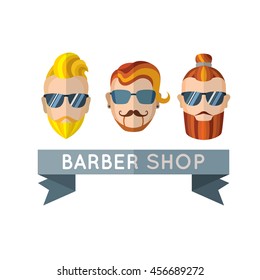 Hipster in barbershop  Label. Colorful illustration