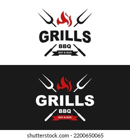 hipster bbq grill for restaurant logo