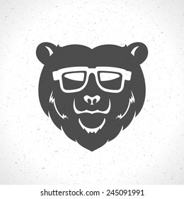 Hipster Bear Head Mascot Silhouette And Glasses Vintage Vector Design Element Illustration 