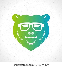 Hipster bear head mascot silhouette and glasses vintage vector design element illustration 