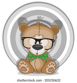 Hipster Bear on a plaid background 