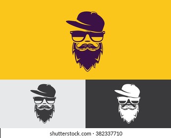 Hipster beard flat logo vector 