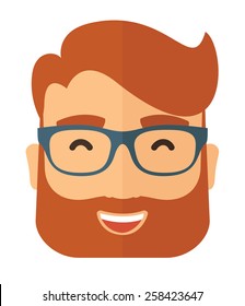 The hipster with a beard in glasses. Avatar isolated on white. Vector flat design illustration.
