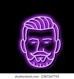 hipster beard hair style neon light sign vector. hipster beard hair style illustration