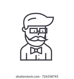 hipster beard man avatar  vector line icon, sign, illustration on background, editable strokes