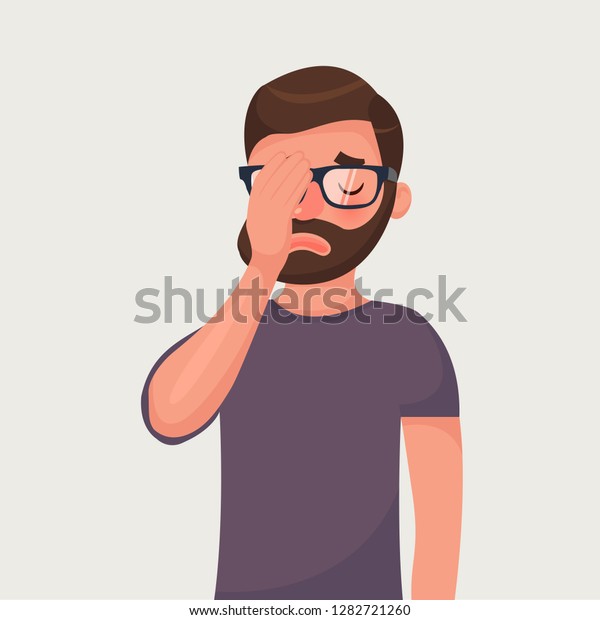 眼鏡をかけたヒップスターのあごひげの男は フェイスパルムのジェスチャーをする 頭痛 失望 恥辱 カートーンスタイルのベクターイラスト のベクター画像素材 ロイヤリティフリー