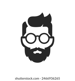 Hipster beard man vector face head icon. Barbershop hipster mustache silhouette black handsome elegant icon