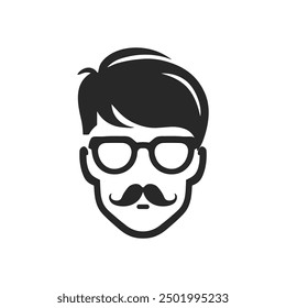 Hipster barba hombre Vector cara icono de la cabeza. Barbershop hipster bigote silueta negro guapo elegante icono