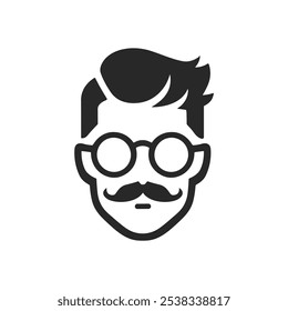 Hipster barba hombre Vector cara icono de la cabeza. Barbershop hipster bigote silueta negro guapo elegante icono