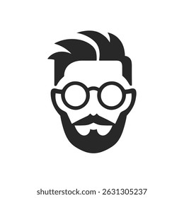 Ícone de cabeça de face de vetor de homem de barba de Hipster. Barbershop hipster silhueta bigode preto bonito ícone elegante