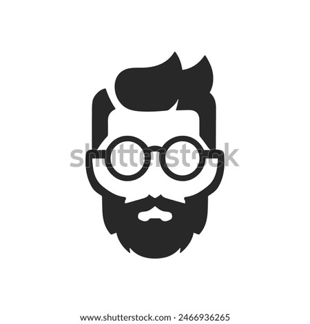 Hipster beard man vector face head icon. Barbershop hipster mustache silhouette black handsome elegant icon