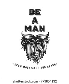 Hipster beard and mustache symbol, male, barber shop, vector illustration