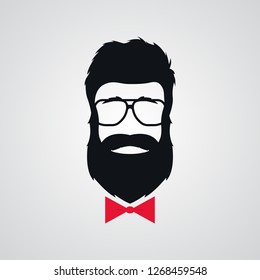 Hipster with beard wearing in retro sunglasses. Men simple portrait. Vector icon.